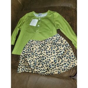 Sweet southern smocks boutique outfit green top leopard skirt size 24 months nwt